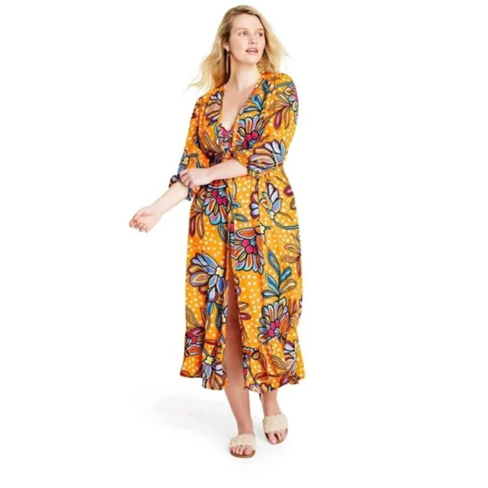 Tabitha Brown orange floral robe size XS